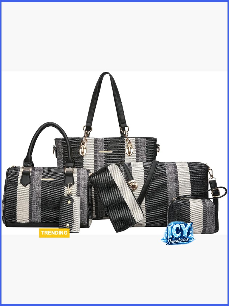 Faux Leather Canvas Tote Satchel Shoulder Bag Set With Adjustable Strap